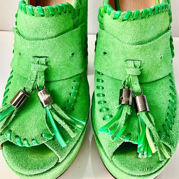 Viktor & Rolf Green Suede Platform Tassel Heels Size EU 39.5- Italy - Picture 7 of 12